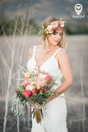 Ann Johnson Events Bohemian Santa Barbara Wedding Bride with Flowers