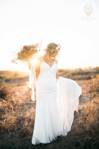 Ann Johnson Events Bohemian Santa Barbara Wedding Bride with Flowers and Dress